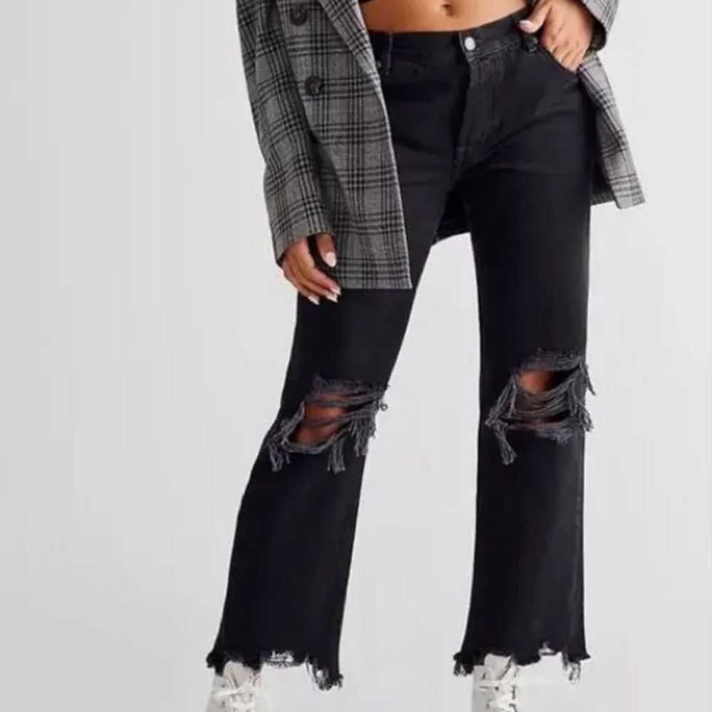 We The Free Black Distressed Flare Jeans
